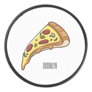 Pizza cartoon illustration hockey puck