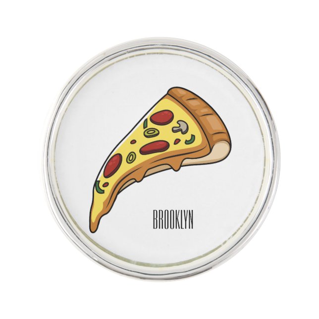 Pizza cartoon illustration lapel pin (Front)