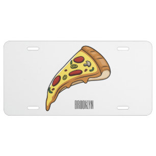Pizza cartoon illustration license plate
