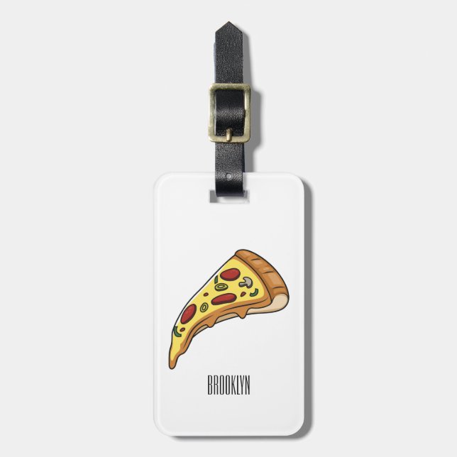 Pizza cartoon illustration luggage tag (Front Vertical)