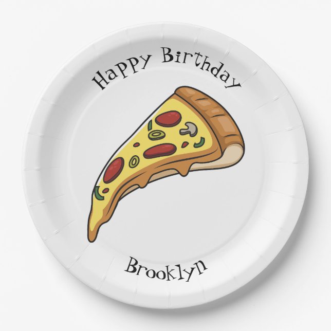 Pizza cartoon illustration paper plates (Front)
