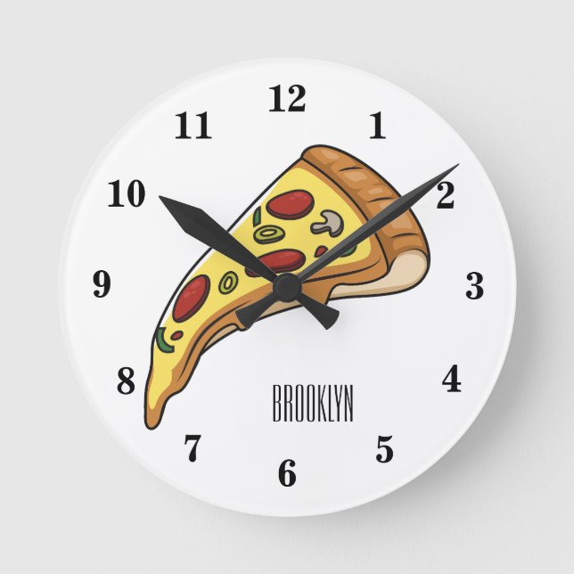 Pizza cartoon illustration round clock (Front)