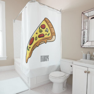 Pizza cartoon illustration shower curtain