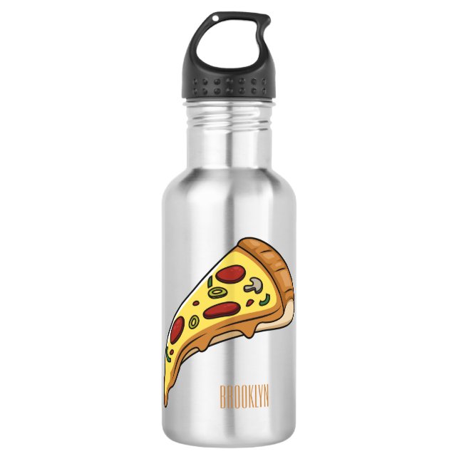 Pizza cartoon illustration  stainless steel water bottle (Front)