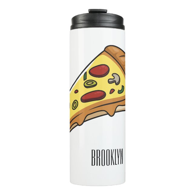 Pizza cartoon illustration thermal tumbler (Front)