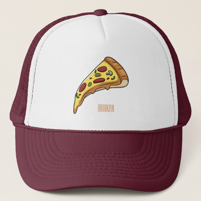 pizza cartoon illustration trucker hat (Front)