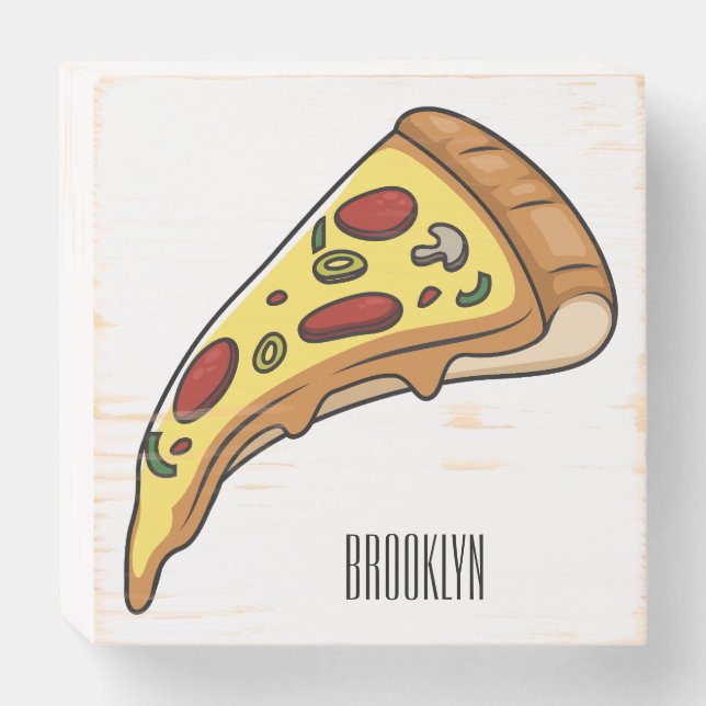Pizza cartoon illustration  wooden box sign (Front Horizontal)