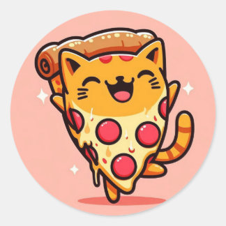 Pizza cat cartoon classic round sticker