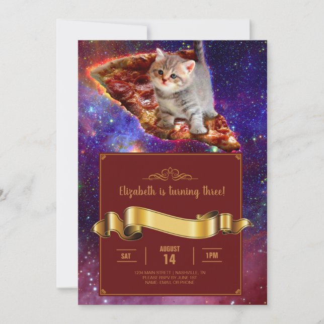 Pizza Cat in Space Funny Invitation (Front)