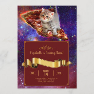 Pizza Cat in Space Funny Invitation
