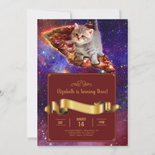 Pizza Cat in Space Funny Invitation