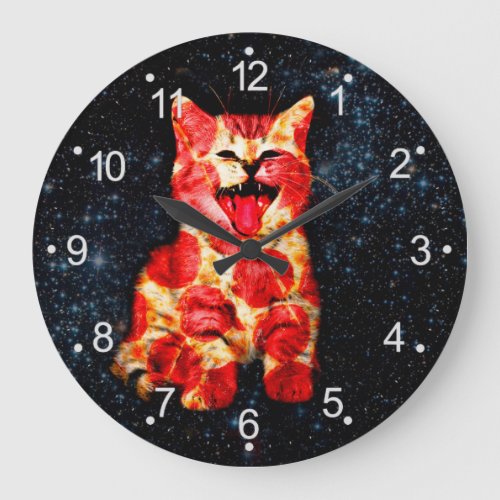 Pizza cat in space large clock