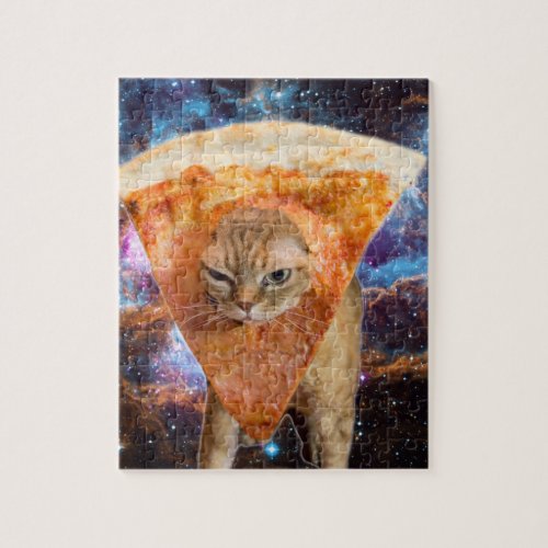 Pizza Cat in Space Wearing Pizza Slice Jigsaw Puzzle