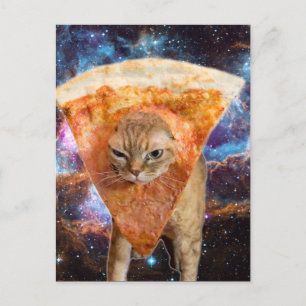 Pizza Cat in Space Wearing Pizza Slice Postcard