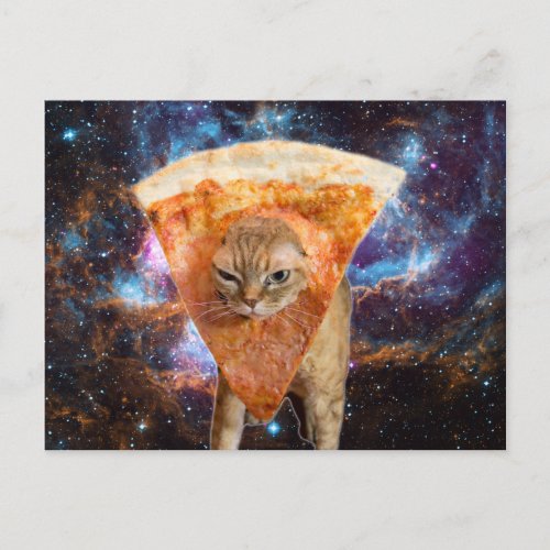 Pizza Cat in Space Wearing Pizza Slice Postcard