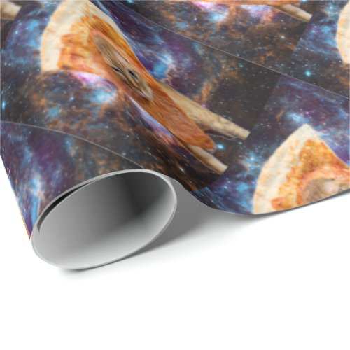 Pizza Cat in Space Wearing Pizza Slice Wrapping Paper