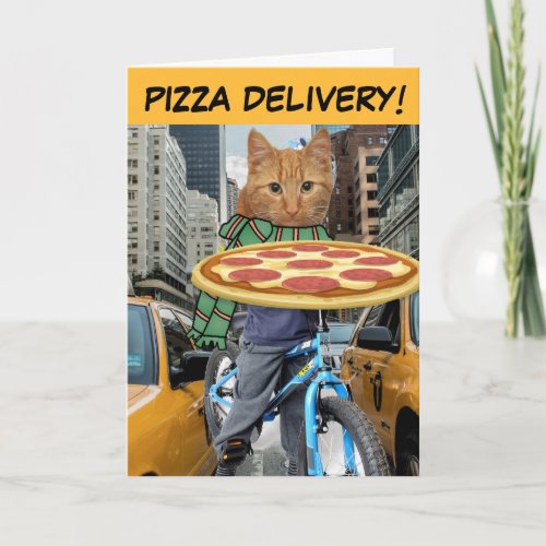 PIZZA CAT _ PIZZA DELIVERY CAT BIRTHDAY CARDS