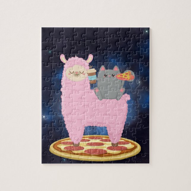 Pizza Cat Space Cat Riding Llama jigsaw puzzle (Vertical)