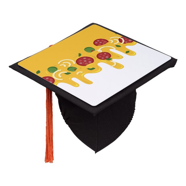 Pizza cheese and pepperonis fun kid retro pattern graduation cap topper (Angled)