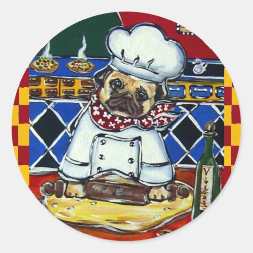 Pizza Chef Pug Classic Round Sticker