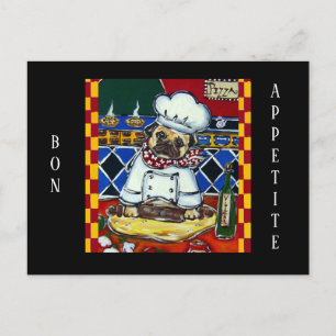 Pizza Chef Pug Postcard