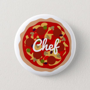 Pizza chef round pinback button name badge