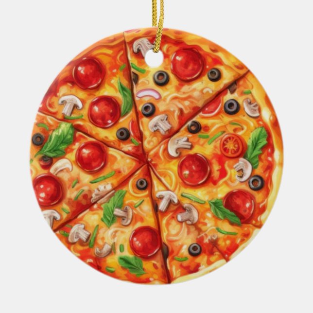 Pizza Christmas, Funny Foodie, White Elephant Gift Ceramic Ornament (Front)