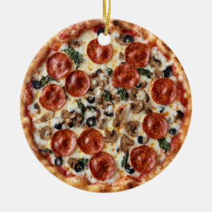 Pizza Christmas, Funny Foodie, White Elephant Gift Ceramic Ornament
