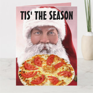 PIZZA CHRISTMAS SANTA FUNNY GREETING CARDS
