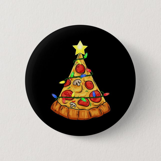 Pizza Christmas Tree Lights Fun Boys Kids Xmas  Button (Front)