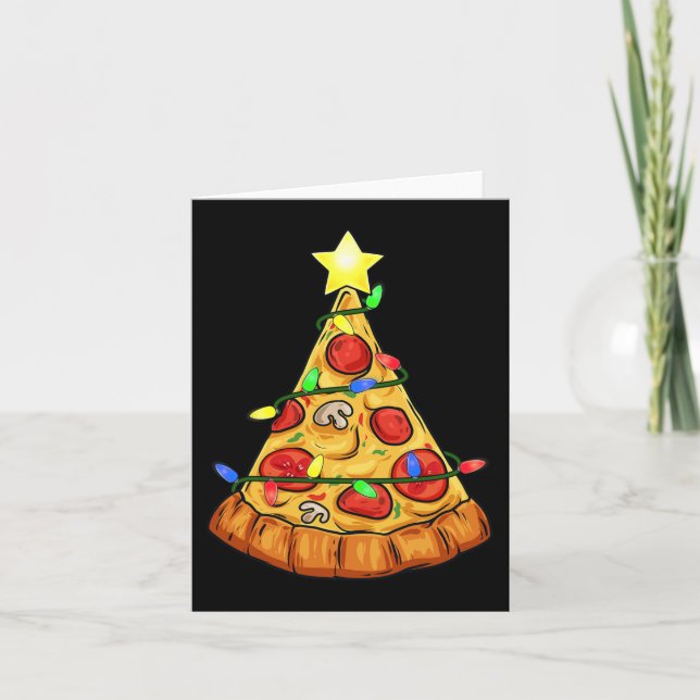 Pizza Christmas Tree Lights Fun Boys Kids Xmas  Card (Front)