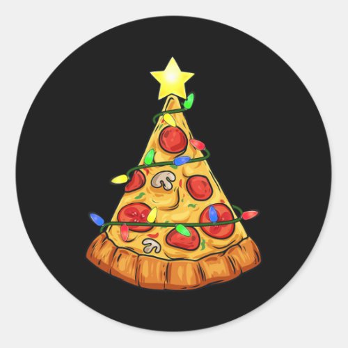 Pizza Christmas Tree Lights Fun Boys Kids Xmas  Classic Round Sticker