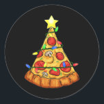 Pizza Christmas Tree Lights Fun Boys Kids Xmas  Classic Round Sticker<br><div class="desc">Pizza Christmas Tree Lights Fun Boys Kids Xmas</div>