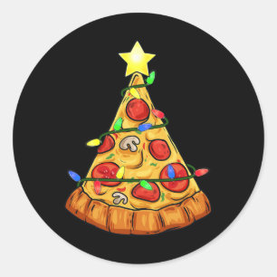 Pizza Christmas Tree Lights Fun Boys Kids Xmas Classic Round Sticker