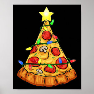 Pizza Christmas Tree Lights Fun Boys Kids Xmas Poster
