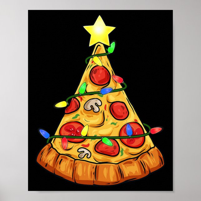 Pizza Christmas Tree Lights Fun Boys Kids Xmas  Poster (Front)