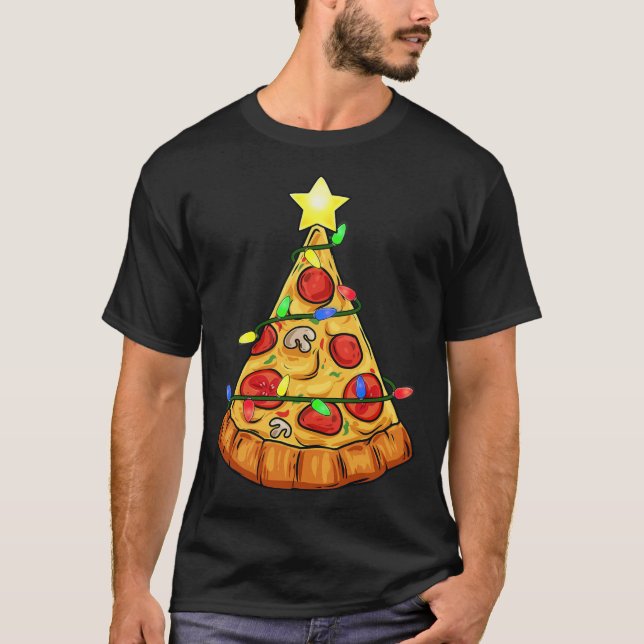 Pizza Christmas Tree Lights Fun Boys Kids Xmas  T-Shirt (Front)
