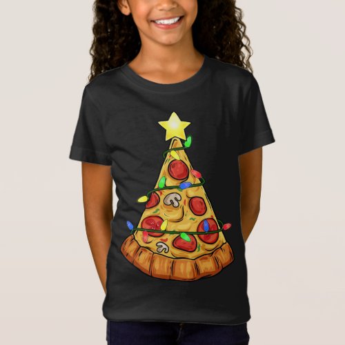Pizza Christmas Tree Lights Funny Boys Kids Xmas T_Shirt