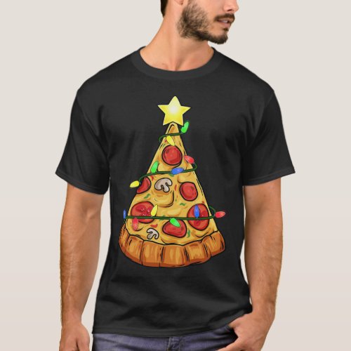 Pizza Christmas Tree Lights Funny Boys Kids Xmas T_Shirt