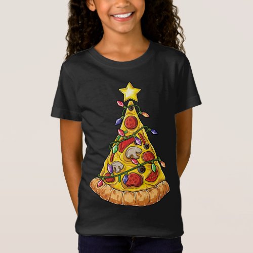 Pizza Christmas Tree Lights Xmas Crustmas Pepperon T_Shirt