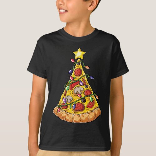 Pizza Christmas Tree Lights Xmas Crustmas Pepperon T_Shirt