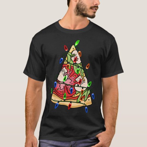 Pizza Christmas Tree Lights Xmas for Pizza Lovers  T_Shirt