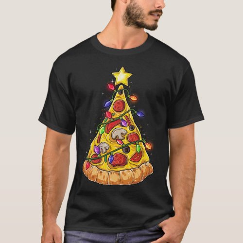 Pizza Christmas Tree Lights Xmas Funny Crustmas Me T_Shirt