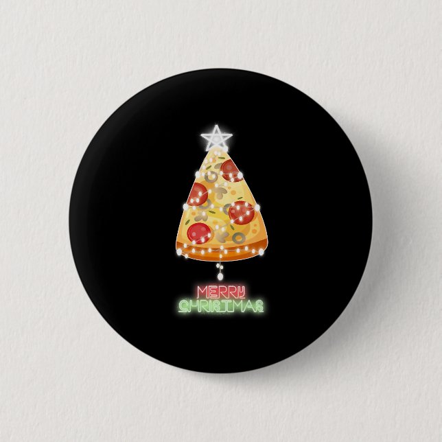 Pizza Christmas Tree Lights Xmas Gamer Button (Front)