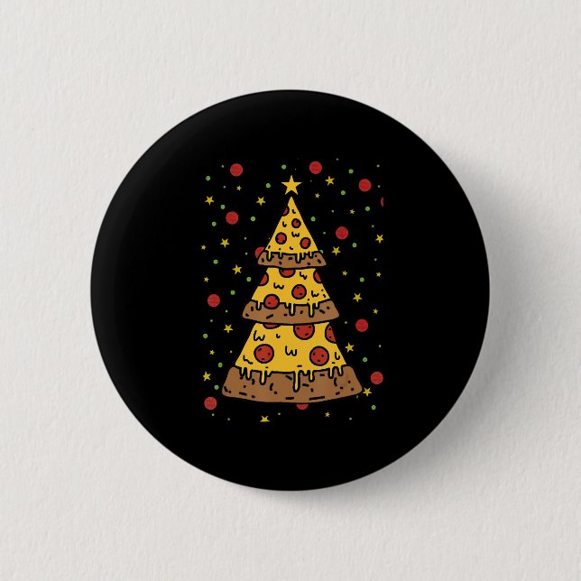 pizza christmas tree lights xmas men boys button (Front)