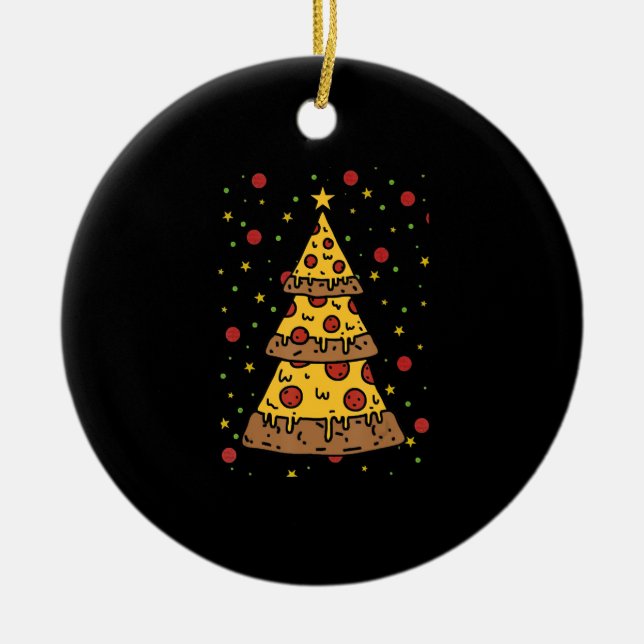 pizza christmas tree lights xmas men boys ceramic ornament (Front)