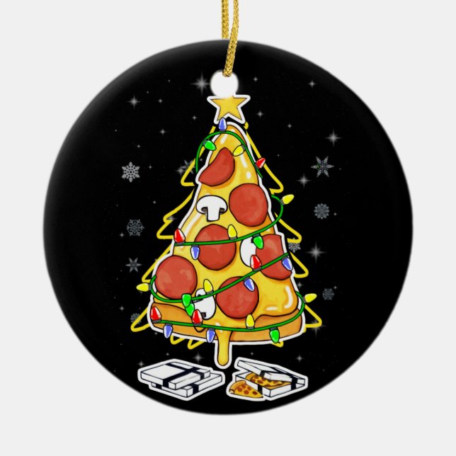 Pizza Christmas Tree Lights Xmas Men Boys Crustmas Ceramic Ornament (Front)