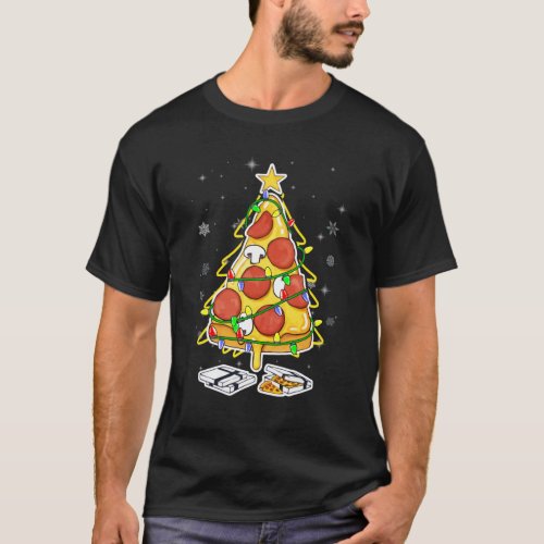 Pizza Christmas Tree Lights Xmas Men Boys Crustmas T_Shirt