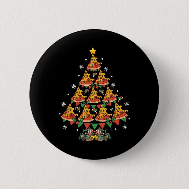Pizza Christmas Tree Pizza Fast Food Lover Xmas  Button (Front)