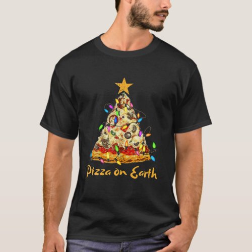 Pizza Christmas Tree With Lights Outfit Holiday Fo T_Shirt